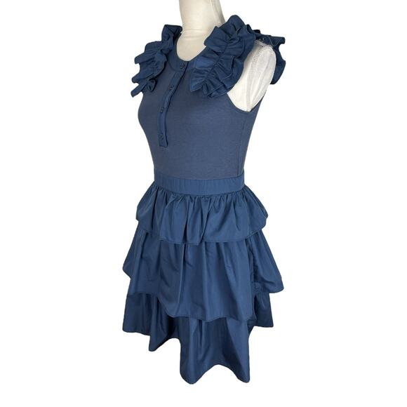 The Shirt Rochelle Behrens Blue Tiered Ruffle Dress Sleeveless Size Small - Picture 5 of 8